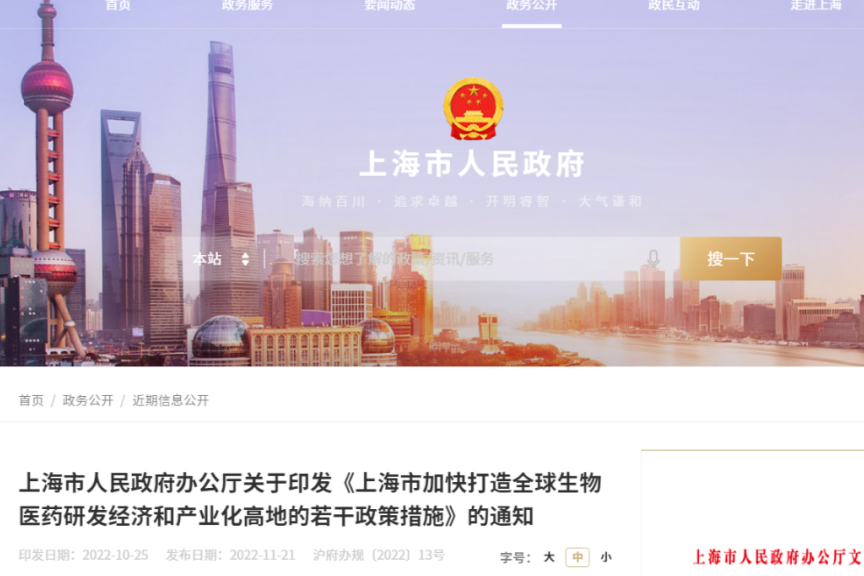 上海为支持生物医药发展！剑指1000亿研发经济，印发若干政策措施