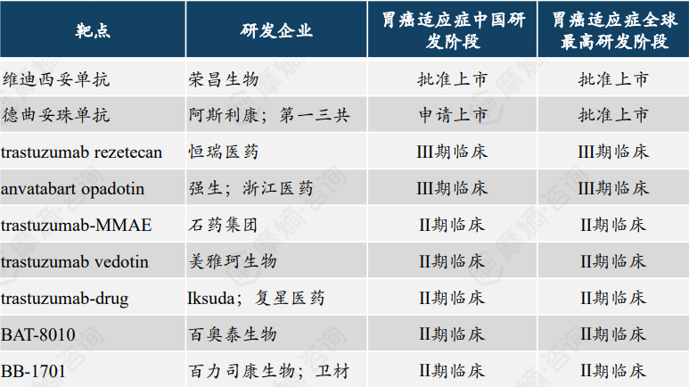 靶向HER2 ADC药物胃癌适应症研发现状