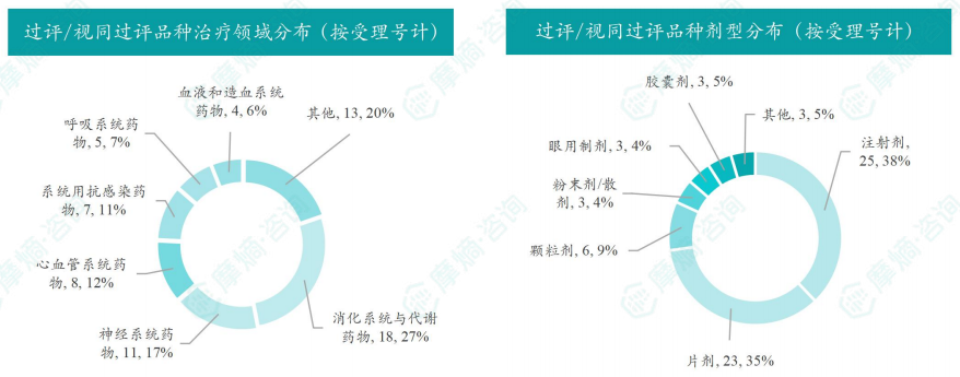 过评/视同过评品种的治疗领域和剂型分布（按受理号）