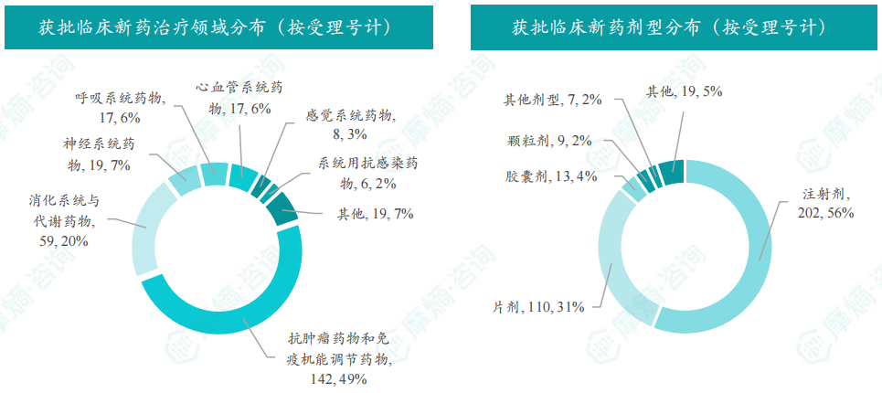 2025年12月获批临床新药治疗领域/剂型分布（按受理号计）