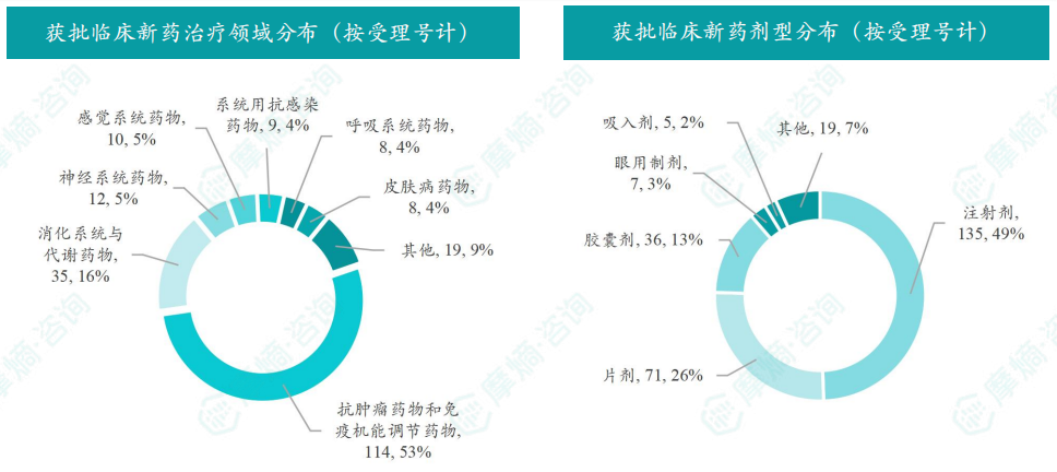 2026年1月获批临床新药治疗领域/剂型分布（按受理号计）