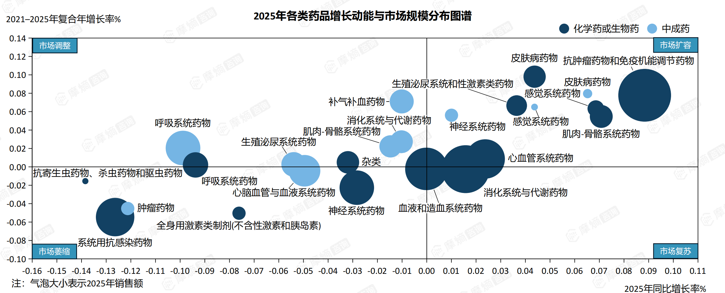 2025年各类药品增长动能与市场规模分布图谱