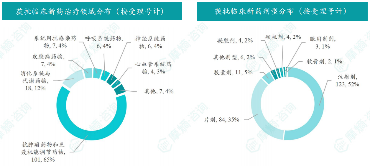 2026年6月获批临床新药治疗领域/剂型分布（按受理号计）