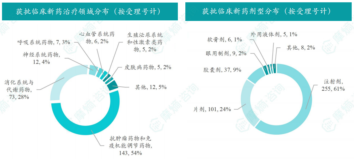 2026年9月获批临床新药治疗领域/剂型分布（按受理号计）